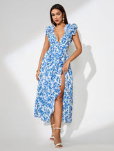 V-neck Ruffle Floral Print Dress